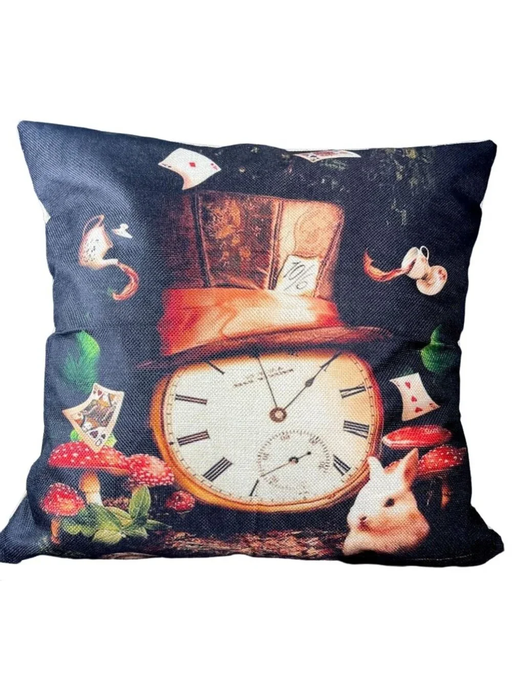 Alice Wonderland Accent Pillowcase Clock Rabbit Throw Pillow Cushion Cover Decor